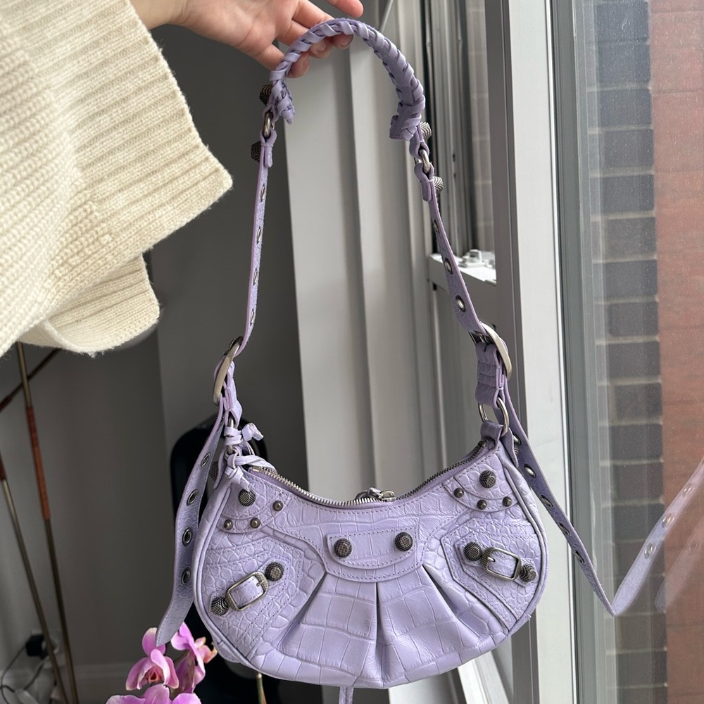 Balenciaga Le Cagole XS in Lilac Croco Embossed leather